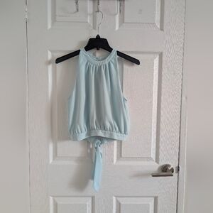 Aritzia Wilfred Patrice Mint Blue cropped halter top Chic Feminine Blouse SZ S